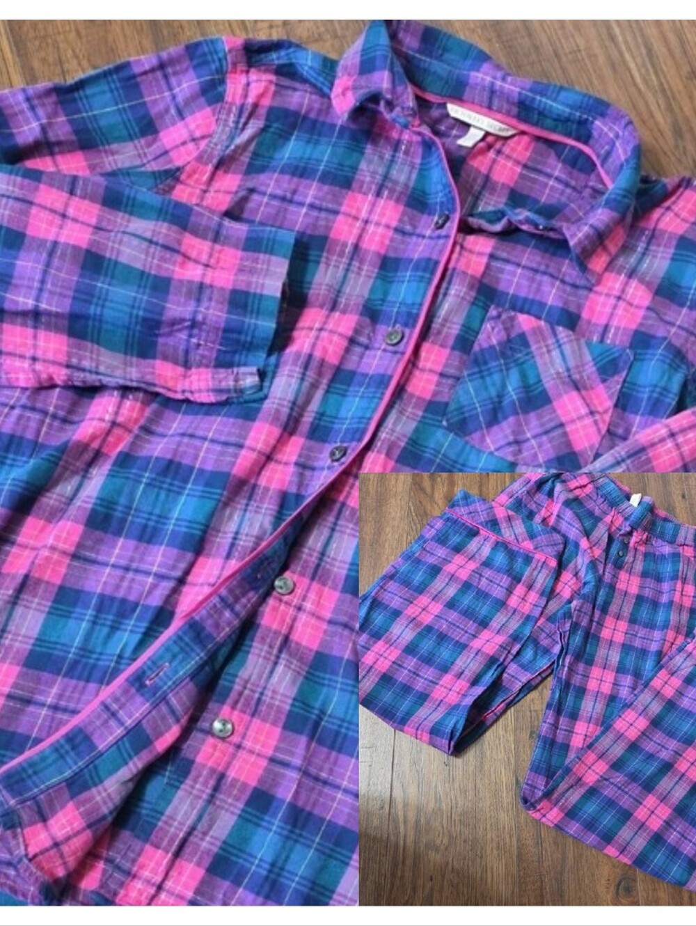 Vintage Victoria's Secret Pink & Blue Plaid Button-Up Pajama Set SP